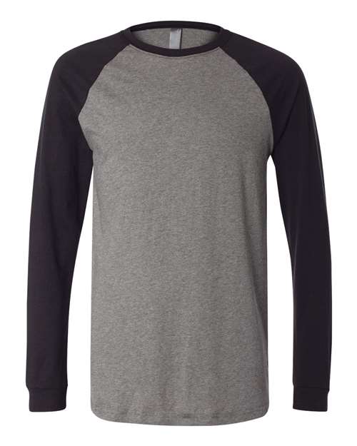 BELLA + CANVAS 3000 Men's Long Sleeve Jersey Baseball Tee - Deep Heather/ Black - front