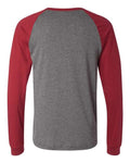 BELLA + CANVAS 3000 Men's Long Sleeve Jersey Baseball Tee - Deep Heather/ Cardinal - back