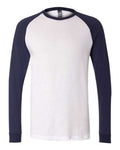 BELLA + CANVAS 3000 Men's Long Sleeve Jersey Baseball Tee - White/ Navy - front