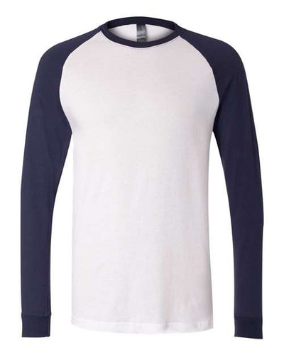BELLA + CANVAS 3000 Men's Long Sleeve Jersey Baseball Tee - White/ Navy - front