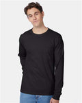 Hanes 5596 Men's Authentic Long Sleeve Pocket T-Shirt - Black - model front