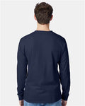 Hanes 5596 Men's Authentic Long Sleeve Pocket T-Shirt - Navy - model back