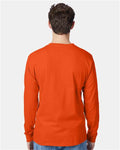 Hanes 5596 Men's Authentic Long Sleeve Pocket T-Shirt - Orange - model back