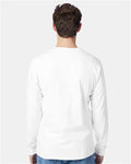Hanes 5596 Men's Authentic Long Sleeve Pocket T-Shirt - White - model back