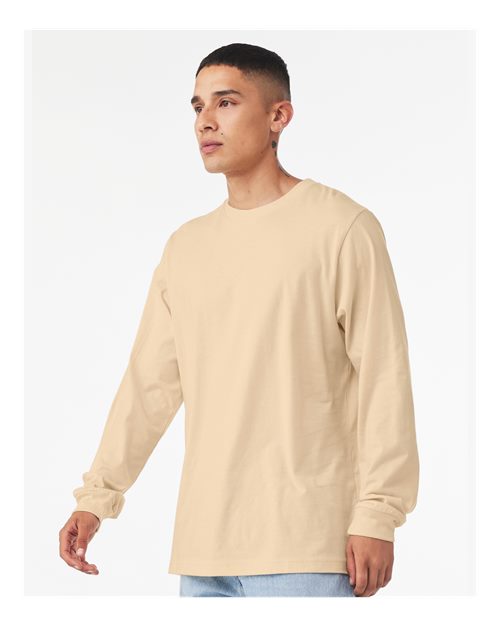 Bella+Canvas 3501 Unisex Jersey Long Sleeve Tee - Soft Cream - model side