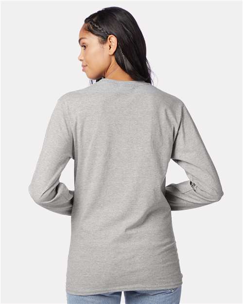 Hanes 5586 Authentic Long Sleeve T-Shirt - Light Steel - model back