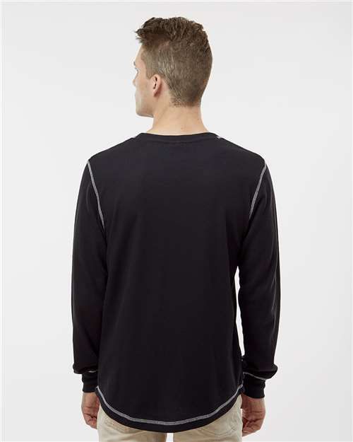 J. America 8238 Men's Vintage Thermal Long Sleeve T-Shirt - Black/ Vintage White - model back