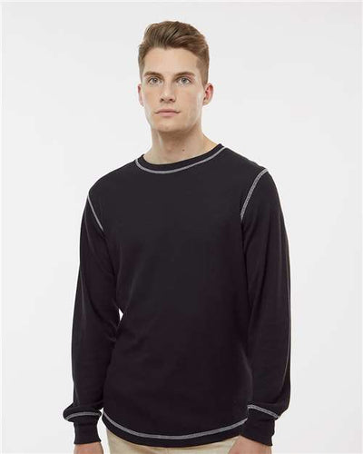 J. America 8238 Men's Vintage Thermal Long Sleeve T-Shirt - Black/ Vintage White - model front
