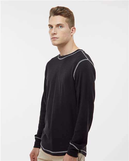 J. America 8238 Men's Vintage Thermal Long Sleeve T-Shirt - Black/ Vintage White - model side