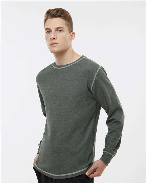 J. America 8238 Men's Vintage Thermal Long Sleeve T-Shirt - Charcoal Heather/ Vintage White - model side
