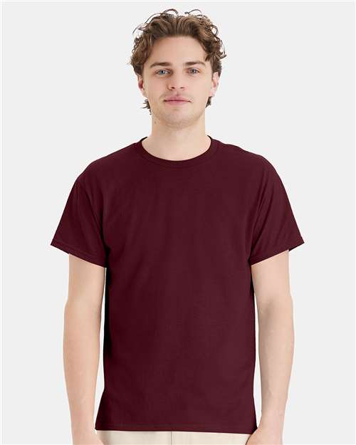 Hanes 5170 Unisex EcoSmart T-Shirt - Maroon - model front