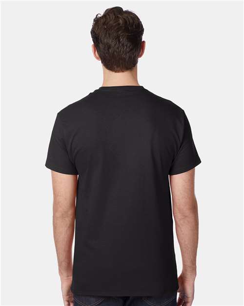 Hanes 5590 Men's Authentic Pocket T-Shirt - Black - model back