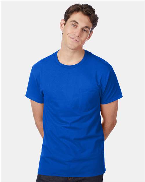 Hanes 5590 Men's Authentic Pocket T-Shirt - Deep Royal - model front