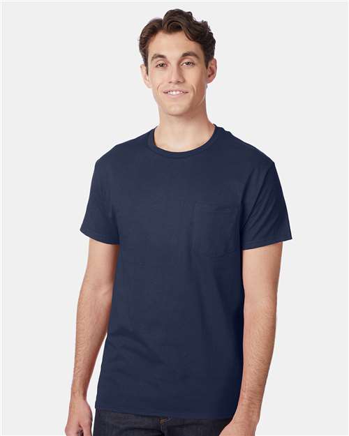 Hanes 5590 Men's Authentic Pocket T-Shirt - Navy - model front