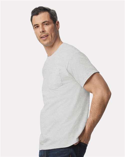 Gildan 2300 Unisex Ultra Cotton Pocket T-Shirt - Ash - model side