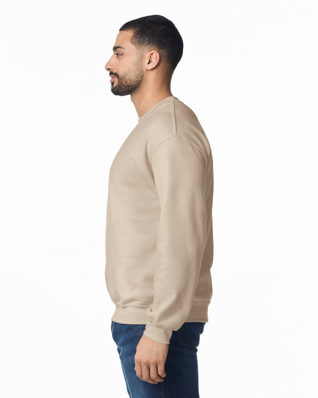 Gildan G180 Heavy Blend Crewneck Sweatshirt - Sand - model side