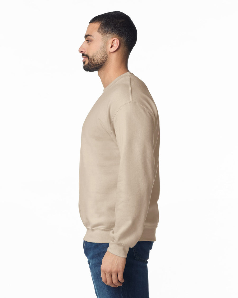Gildan G180 Heavy Blend Crewneck Sweatshirt - Sand - model side
