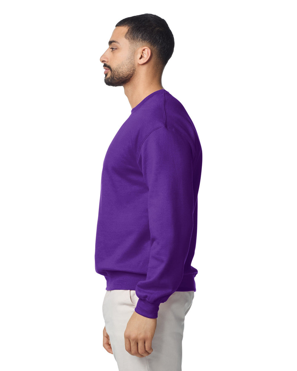 Gildan G180 Heavy Blend Crewneck Sweatshirt - Purple - model side