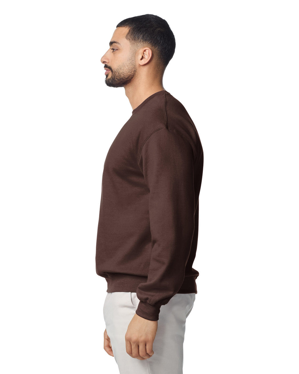Gildan G180 Heavy Blend Crewneck Sweatshirt - Dark Chocolate - model side