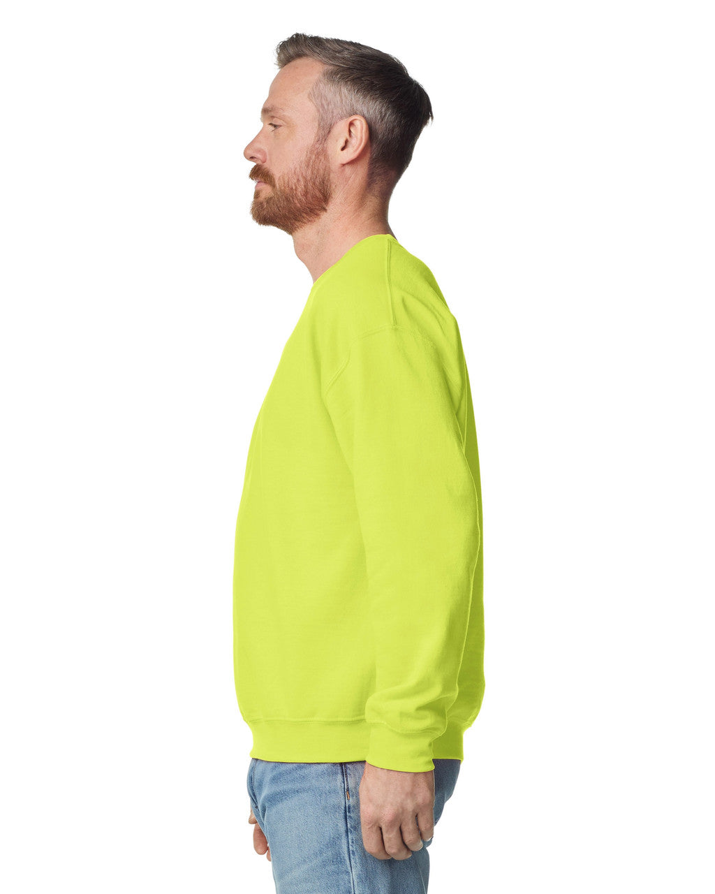 Gildan G180 Heavy Blend Crewneck Sweatshirt - Safety Green - model side