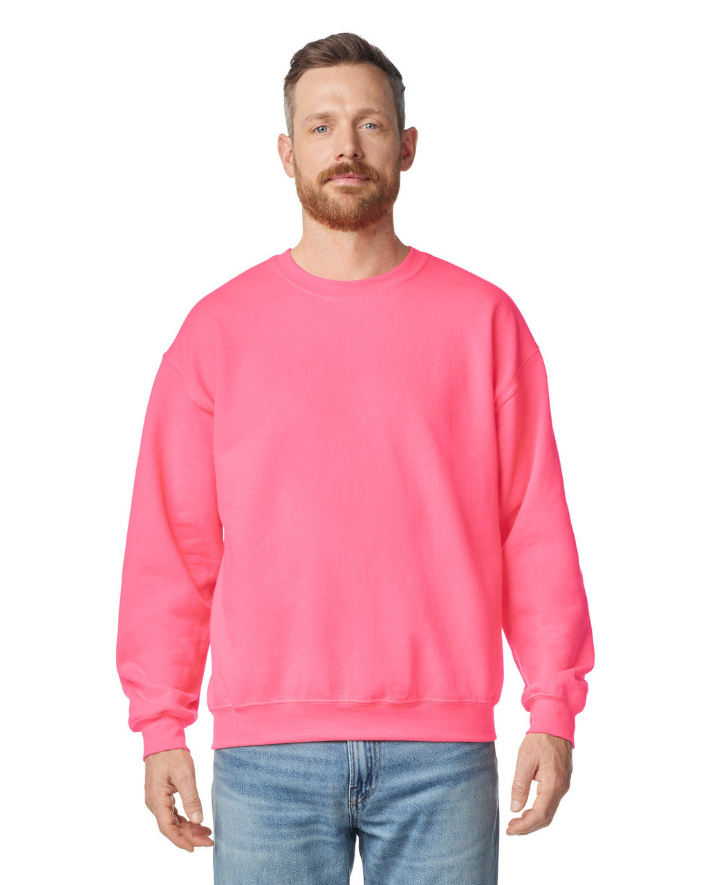 Gildan G180 Heavy Blend Crewneck Sweatshirt - Safety Pink - model front