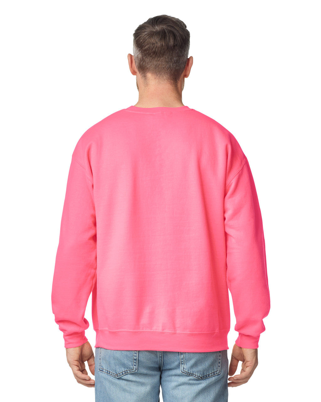 Gildan G180 Heavy Blend Crewneck Sweatshirt - Safety Pink - model back