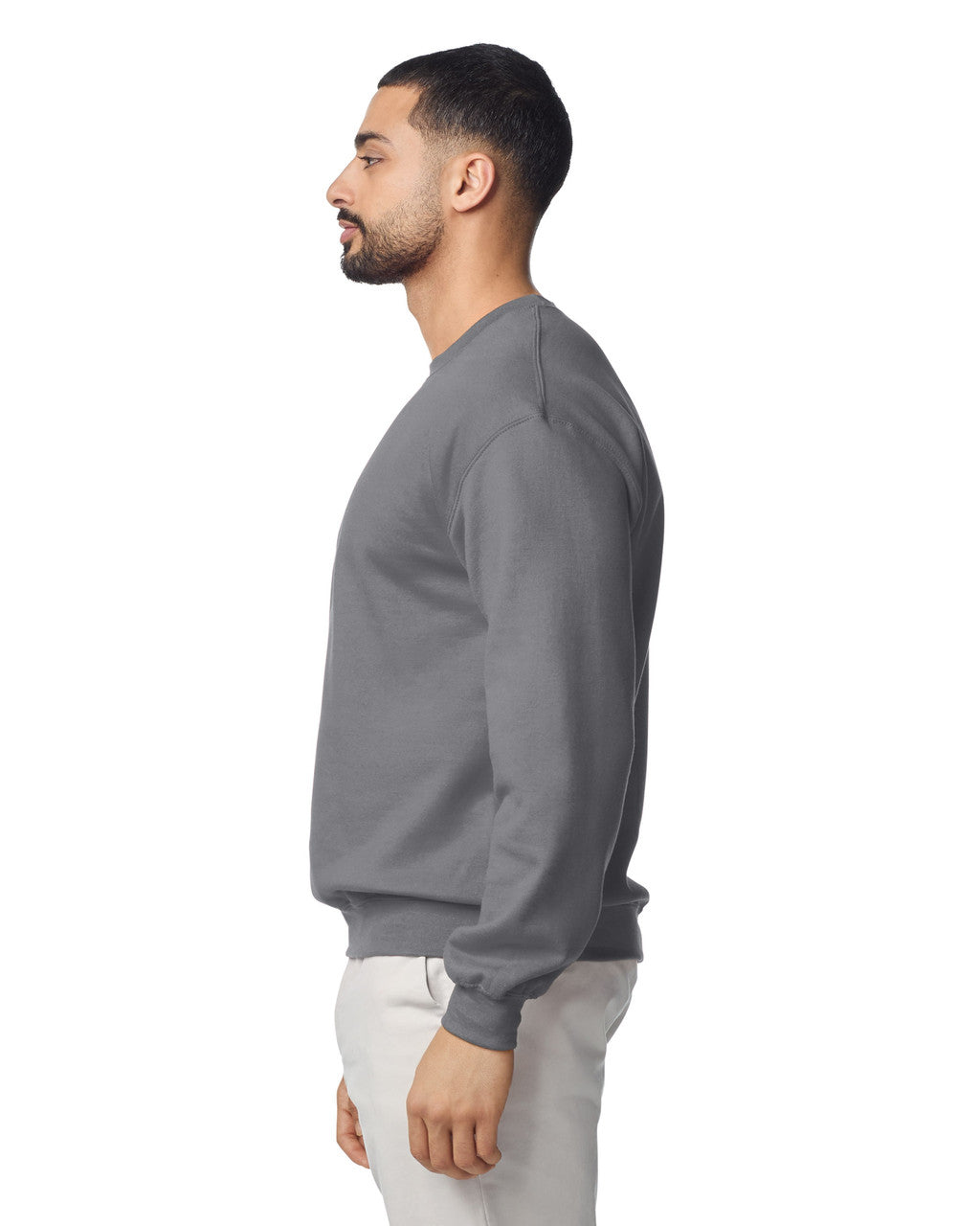 Gildan G180 Heavy Blend Crewneck Sweatshirt - Graphite Heather - model side