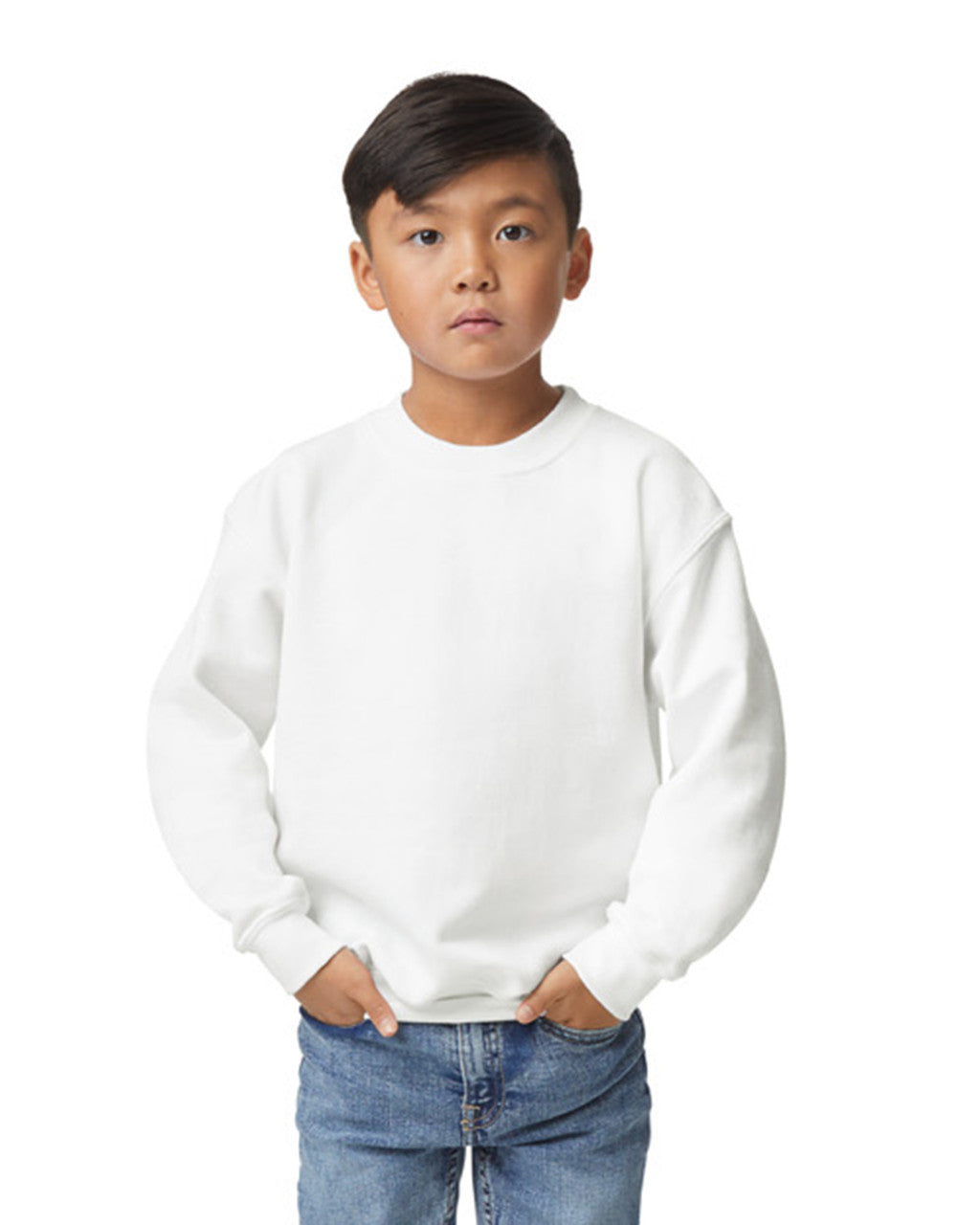 Gildan 18000B Youth Heavy Blend Crewneck Sweatshirt - White - model front