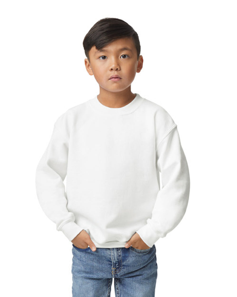 Gildan 18000B Youth Heavy Blend Crewneck Sweatshirt - White - model front