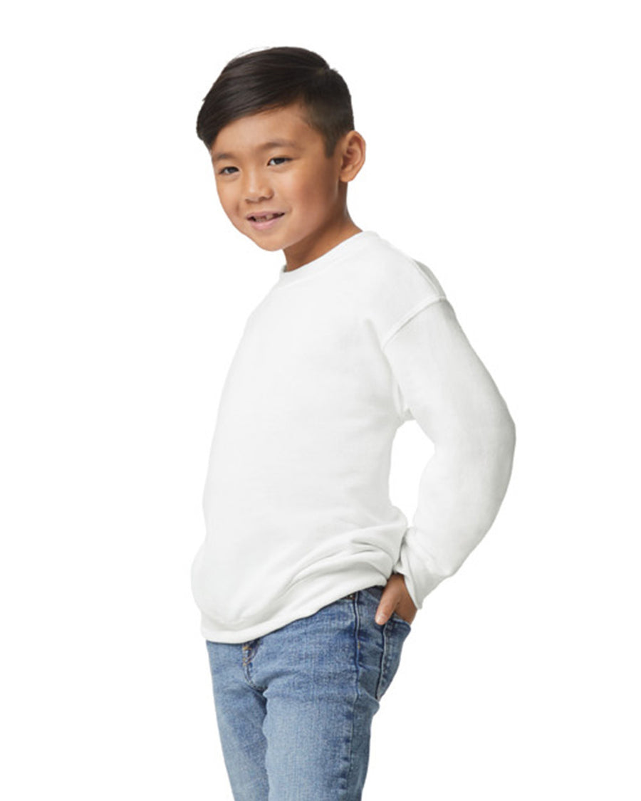 Gildan 18000B Youth Heavy Blend Crewneck Sweatshirt - White - model side