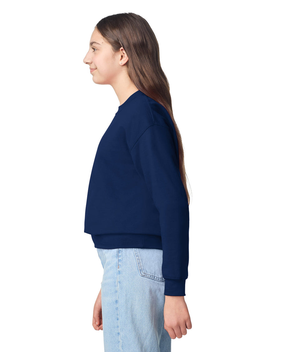 Gildan 18000B Youth Heavy Blend Crewneck Sweatshirt - Navy - model side