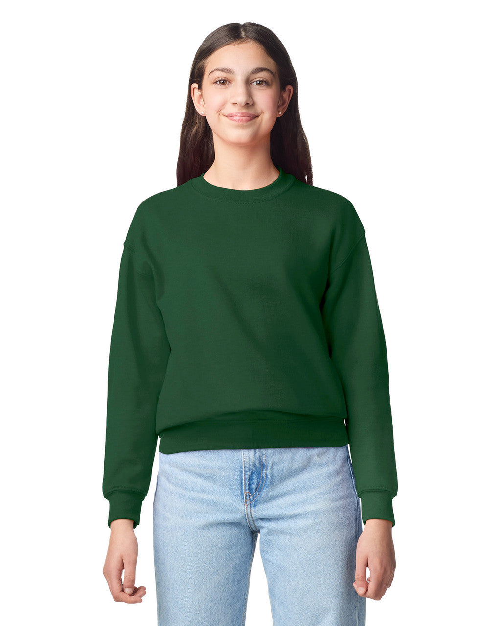 Gildan 18000B Youth Heavy Blend Crewneck Sweatshirt - Forest - model front