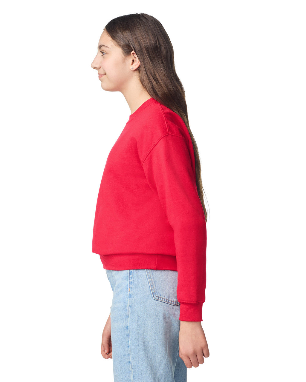 Gildan 18000B Youth Heavy Blend Crewneck Sweatshirt - Red - model side