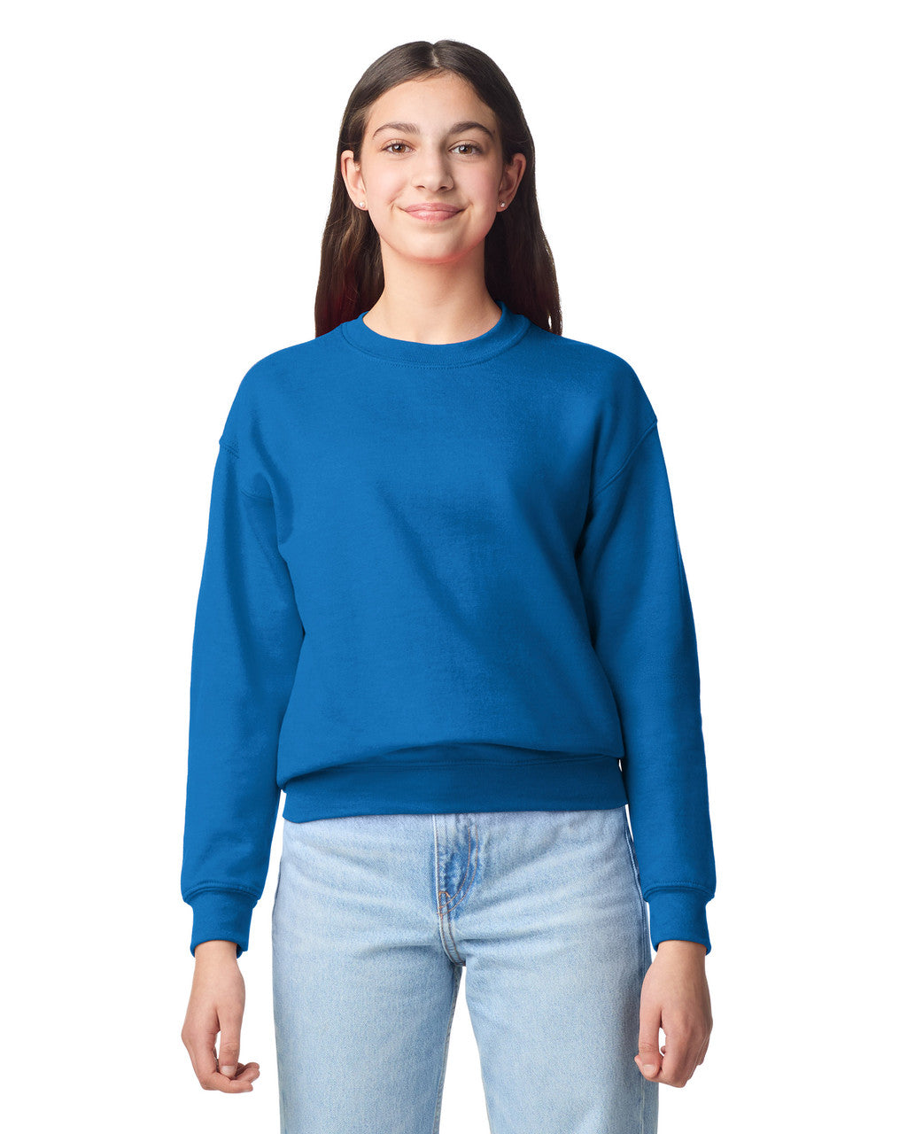 Gildan 18000B Youth Heavy Blend Crewneck Sweatshirt - Royal - model front