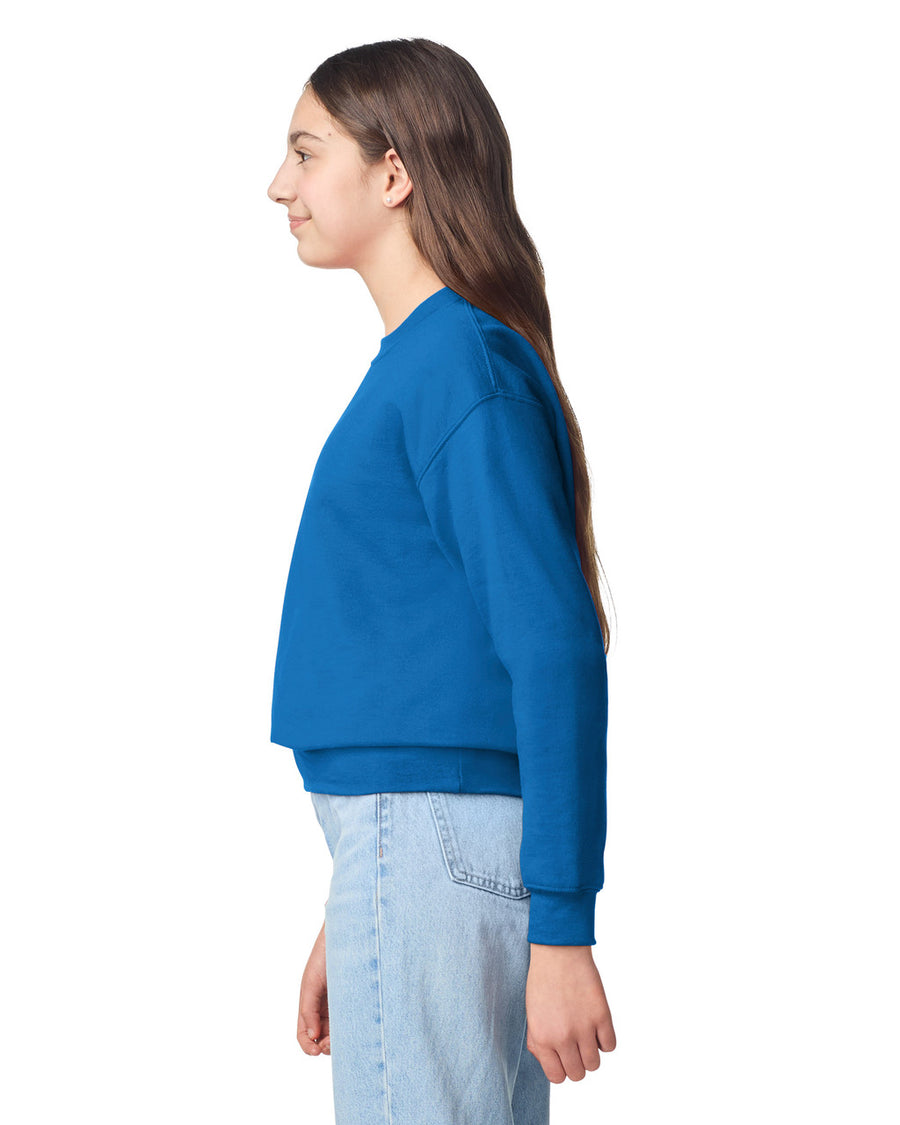 Gildan 18000B Youth Heavy Blend Crewneck Sweatshirt - Royal - model side