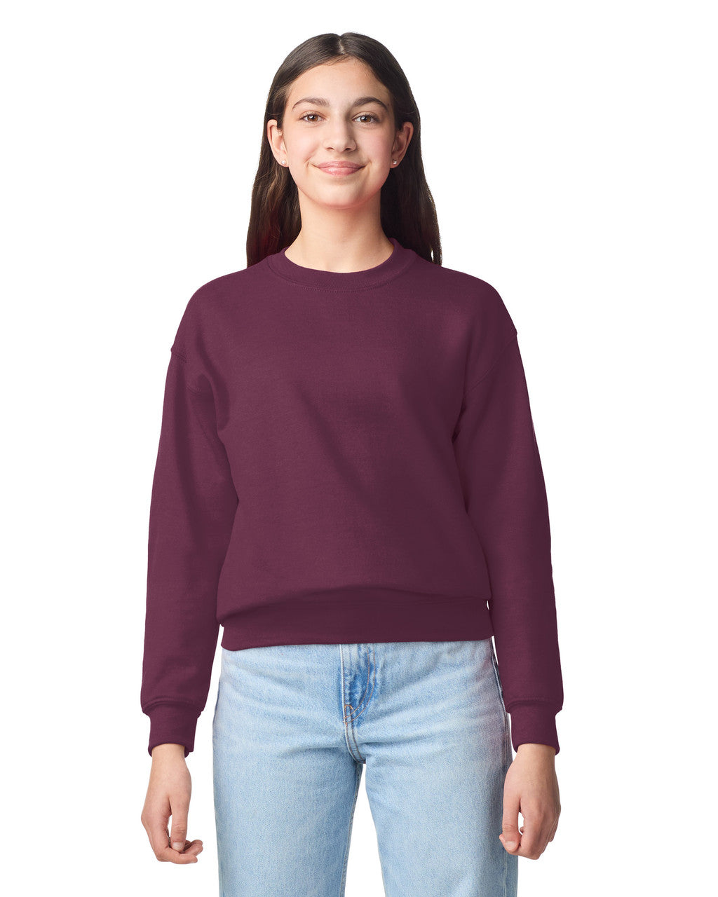 Gildan 18000B Youth Heavy Blend Crewneck Sweatshirt - Maroon - model front