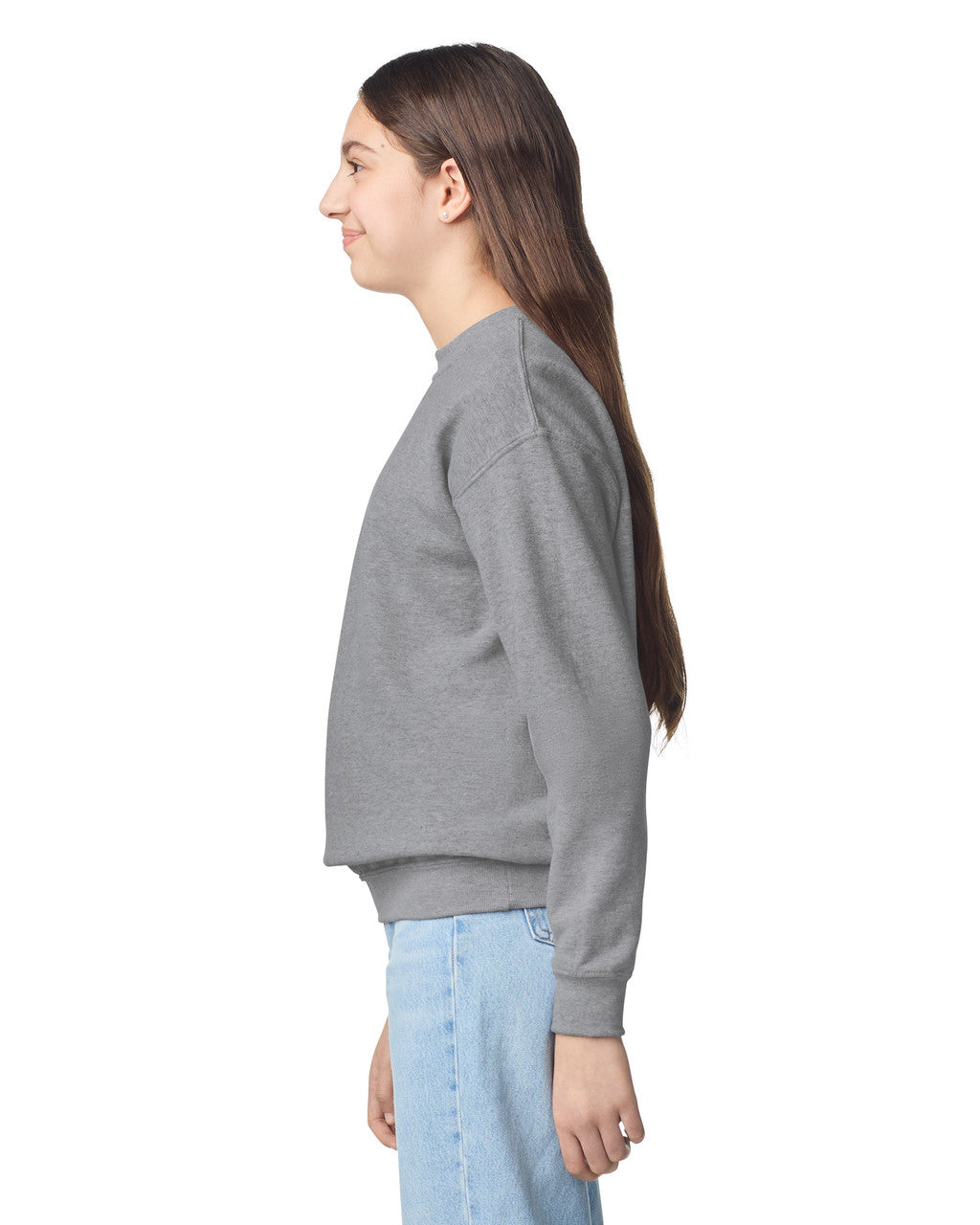 Gildan 18000B Youth Heavy Blend Crewneck Sweatshirt - Sport Grey - model side