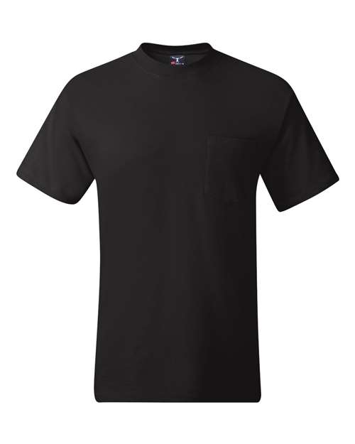 Hanes 5190 Men's Beefy-T Pocket T-Shirt - Black - front
