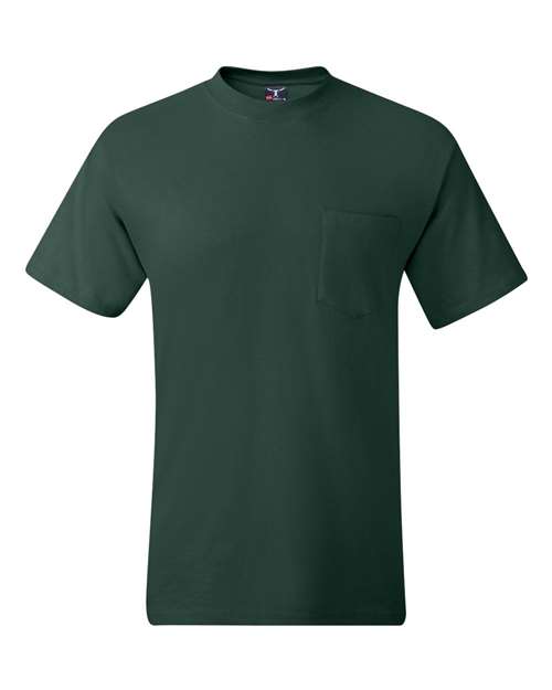 Hanes 5190 Men's Beefy-T Pocket T-Shirt - Deep Forest - front