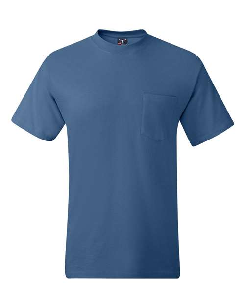 Hanes 5190 Men's Beefy-T Pocket T-Shirt - Denim Blue - front