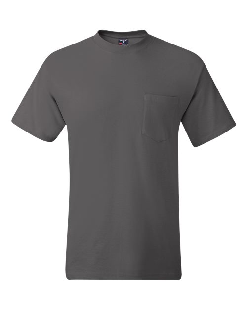 Hanes 5190 Men's Beefy-T Pocket T-Shirt - Smoke Grey - front