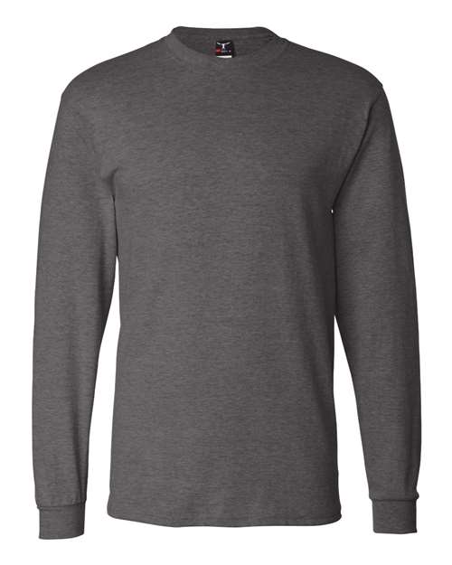 Hanes 5186 Beefy-T Long Sleeve T-Shirt - Charcoal Heather - front