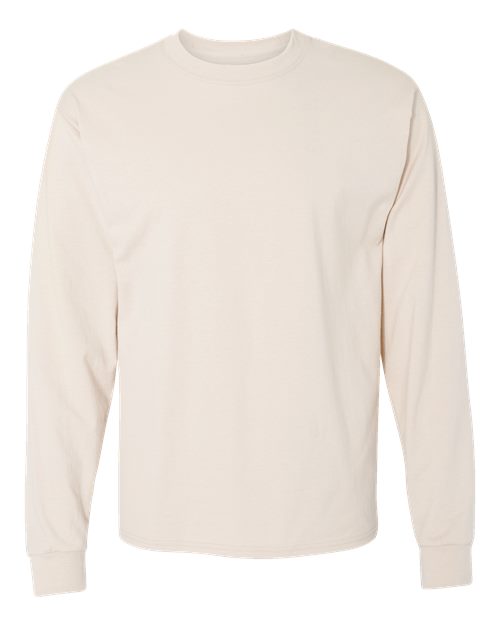 Hanes 5186 Beefy-T Long Sleeve T-Shirt - Natural - flat front