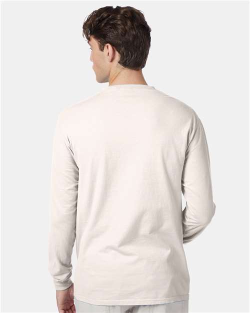 Hanes 5186 Beefy-T Long Sleeve T-Shirt - Natural - model back