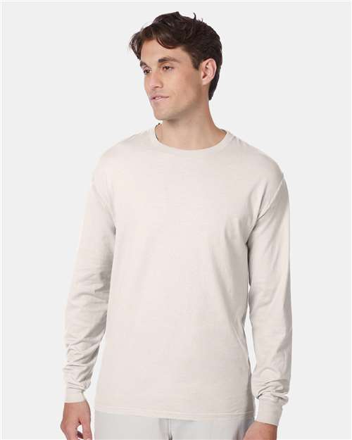 Hanes 5186 Beefy-T Long Sleeve T-Shirt - Natural - model front