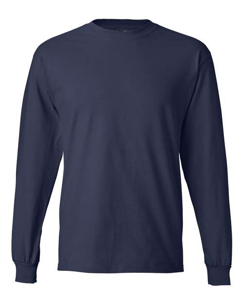 Hanes 5186 Beefy-T Long Sleeve T-Shirt - Navy - front