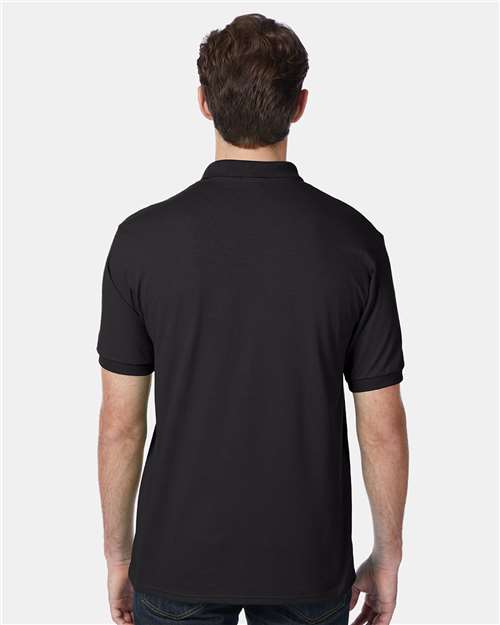 Hanes 054X Men's EcoSmart Jersey Polo - Black - model back