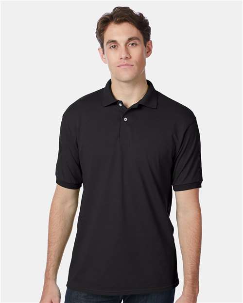 Hanes 054X Men's EcoSmart Jersey Polo - Black - model front