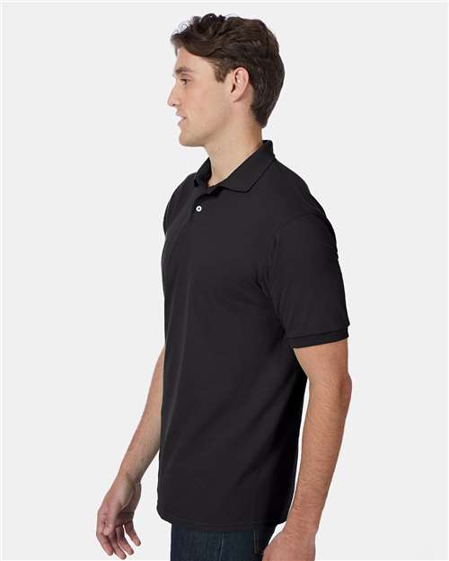Hanes 054X Men's EcoSmart Jersey Polo - Black - model side