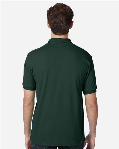 Hanes 054X Men's EcoSmart Jersey Polo - Deep Forest - model back